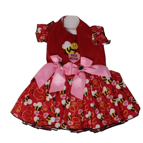 Handmade Other - Handmade Valentine's Designer Small Doggie Bee Mine Embellished Dress Red Pink